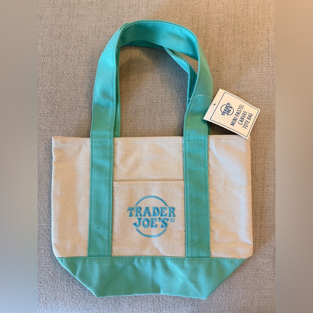 Trader Joe's Mint Canvas Tote with Teal Trim